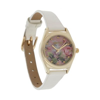 Ladies white mini floral dial watch
